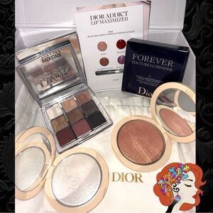 Dior Backstage Eye Palette with Luminizer, Highlighting powder & Lip Maximizer.